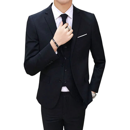 Men Suit Regular Slight Stretch Solid Color Three Piece Set Trousers Blazer Waistcoat Casual For Office Business