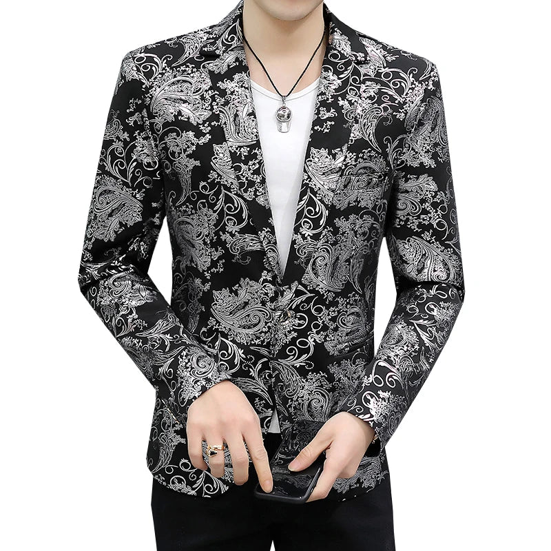 2025 New Men's Blazer Fashion Casual Boutique Business Bronzing Design Evening Dress Suit / Male Slim Fit Blazers Jacket Coat