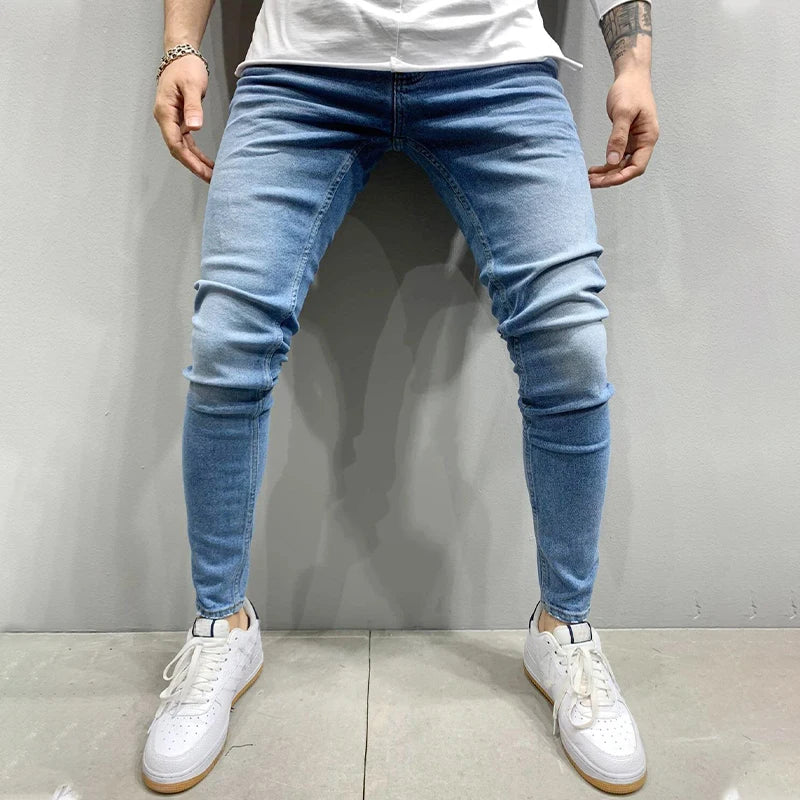 2025 New Men's Stretchy SKinny Jeans Solid Color Slim Fit Casual Pants Fashion Mens Designer Clothes Streetwear Denim Trousers