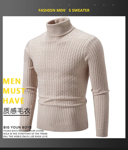 New Men's Turtleneck Sweater Casual Men's Knitted Sweater Warm Fitness Men Pullovers Tops