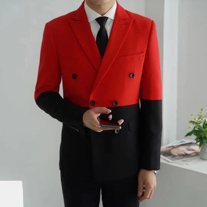 Men's Blazer Hombre Semi-Black Red White Double-Breasted Blazer Masculino Slim Wedding Prom Fashion Stitching Men's Blazer Men