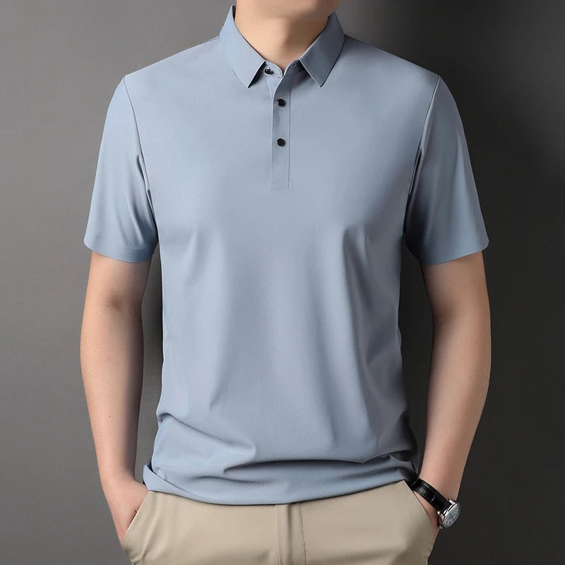 Premium ice silk breathable short-sleeved T-shirt men's lapel summer luxury top brand embroidered POLO shirt casual men's wear