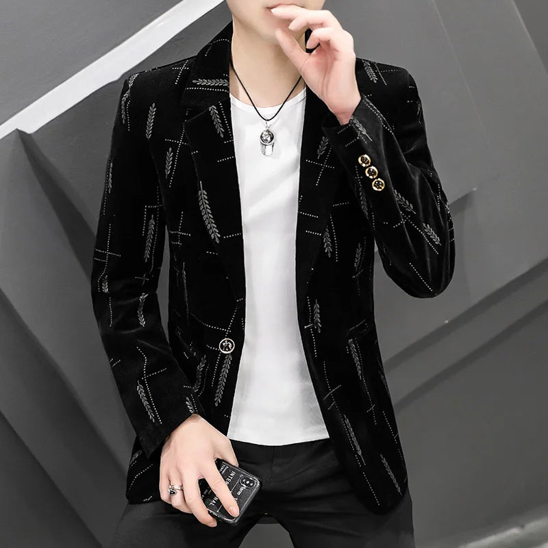 2025 Autumn Men Blazers Luxury Corduroy Casual Slim Suit Jacket Business Social Office Dress Coat Streetwear Jacket Men Clothing