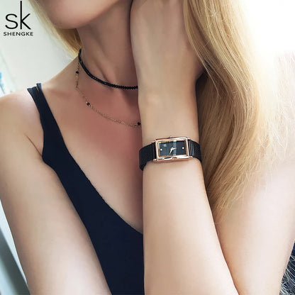 Shengke Women Watches Fashion Geneva Design Ladies Watch Luxury Brand Rectangle Quartz Wristwatches Luxury Gifts For Women Clock