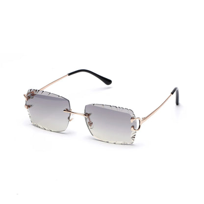 Ruiao Luxury high quality rimless diamond cut nylon lens UV400 Sunglasses fashion square metal legs glasses for men women