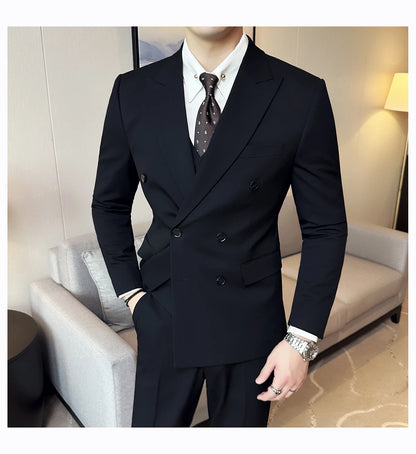 British Style Double Breasted Design Men's Suit Formal Business Slim Fit Casual Suits Sets Men Wedding Party Tuxedo 3 Pieces Set