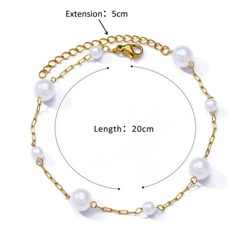 Anklets for Women Summer Beach Accessories Stainless Steel Imitation Pearl Chain Anklet Gold Color Leg Bracelets Bodychain Gifts