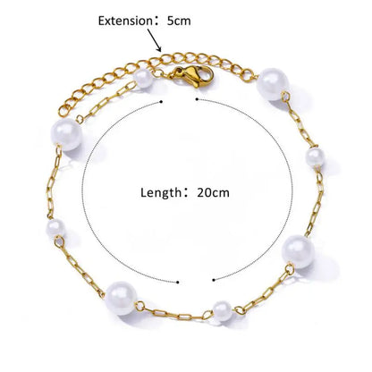 Anklets for Women Summer Beach Accessories Stainless Steel Imitation Pearl Chain Anklet Gold Color Leg Bracelets Bodychain Gifts