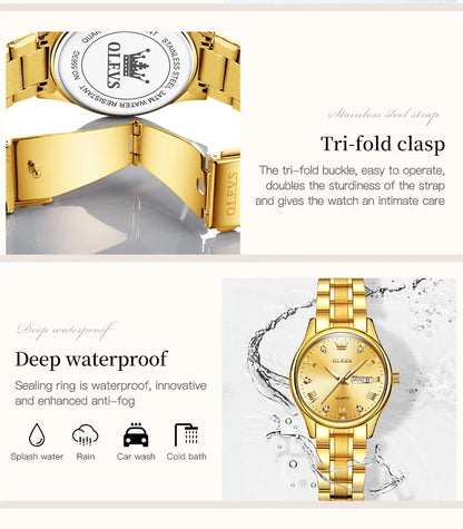 OLEVS Women Wrist Watch Original Watches for Ladies Waterproof Stainless Steel Luxury Quartz Woman Wristwatch Gold Reloj Hombre