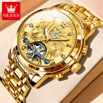 OLEVS Classic Men's Watches Tourbillon Multi-function Full Automatic Men Watch High end Male Wristwatches