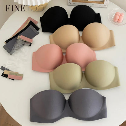 FINETOO Sexy Strapless Bras Women Wireless Bralette Soft Female Underwear Ladies Seamless Bras Invisible Bra With 2pcs Straps