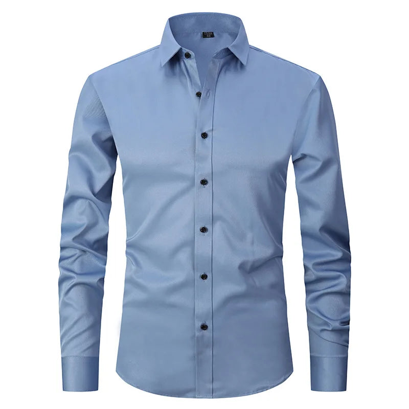 New Men's Minimalist Slim Fit Long Sleeve Shirts Classic Business Solid Color Office Shirt Casual Men's Clothing Tops 2024