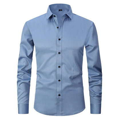 New Men's Minimalist Slim Fit Long Sleeve Shirts Classic Business Solid Color Office Shirt Casual Men's Clothing Tops 2024