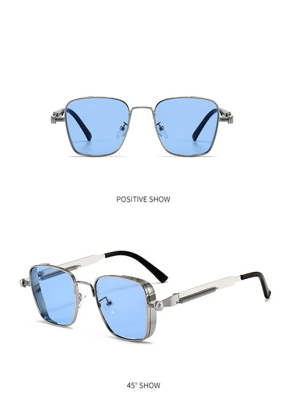 New European and American retro box edging steam punk men's sunglasses with personalized metal springs, Indian sunglasses