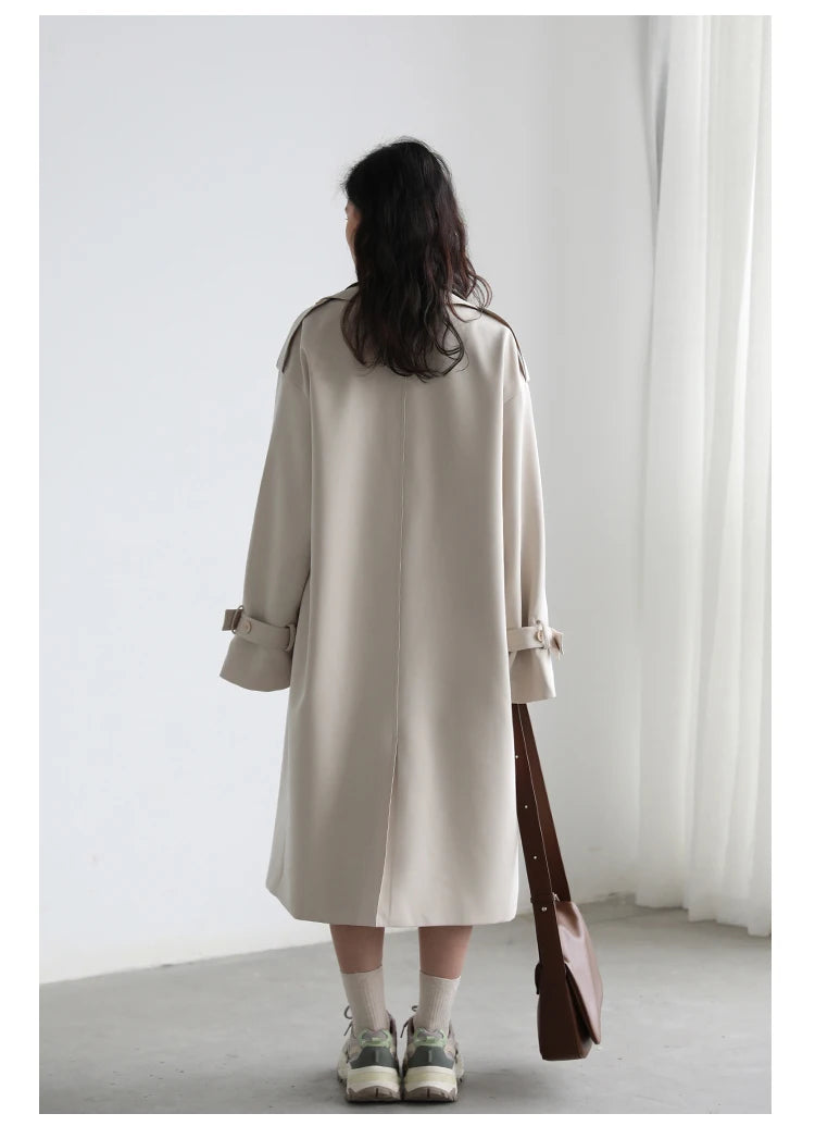 CHIC VEN Women Trench Coat Solid Loose Contrast Double Collar Double Breasted Long Women's Windbreaker Office Lady Spring Autumn