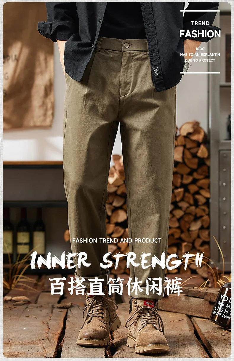 2025 New in Men's Straight Pant Elastic Waist Chino Trouser Cargo Male Regular Fit Cotton Stretch Spring Casual Korean Golf Wear