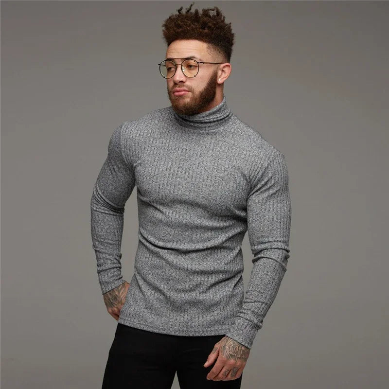 Autumn Winter Fashion Turtleneck Mens Thin Sweaters Casual Roll Neck Solid Warm Slim Fit Sweaters Men Turtleneck Pullover Male