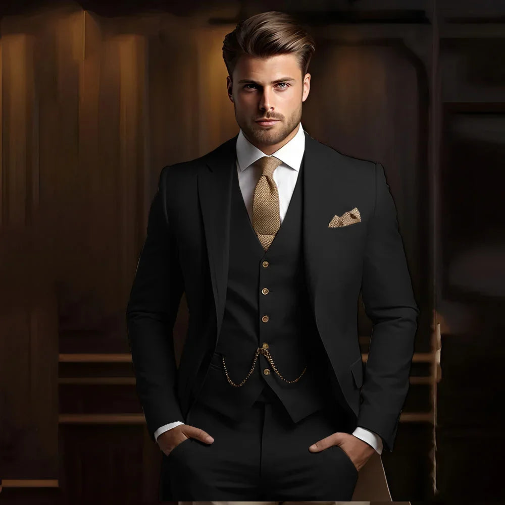 Formal Men's Suits for Groom 3 Pieces Khaki Wedding Groom Tuxedo Slim Fit 2025 Male Fashion Suit Jacket with Pants Vest