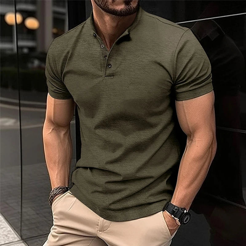 Best Selling Men Short Sleeve Polo Shirt Turn Down Collar Button Pure Color Top Polo Shirt Summer Casual Comfort Men's Clothing