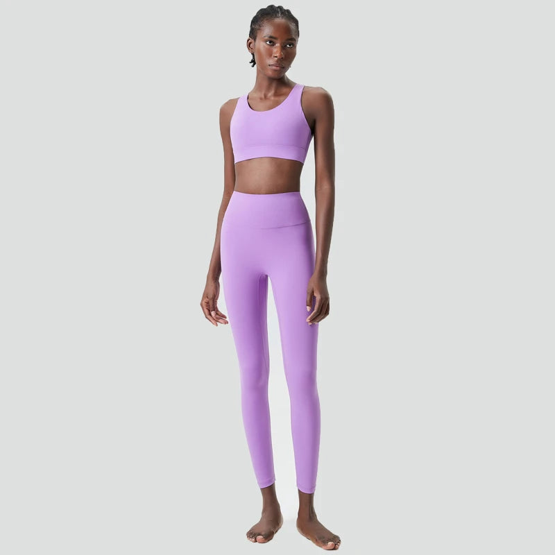 Women Two Pieces Fitness Yoga Set Solid Color Super Stretch Soft Gym Running Suit Buttery Soft Breathable Workout Clothes