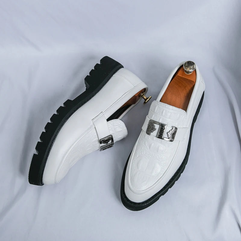 White Loafers Mens Party and Business Loafers Thick Soled Men Dress Platform Shoes Comfortable Slip-On Fashion New Casual Shoes