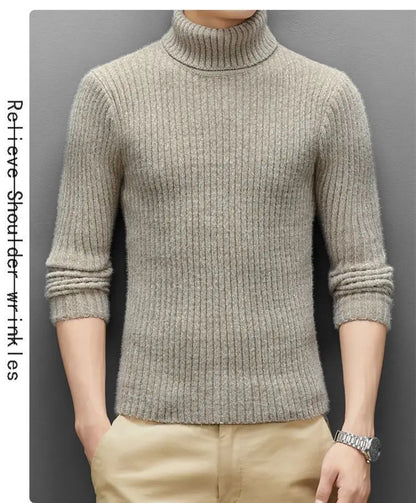 Trend Fashion Autumn Winter Sweaters Men Solid Turtleneck Mink Cashmere Thicken Smart Casual Long Sleeve Pullovers Knitted Tops