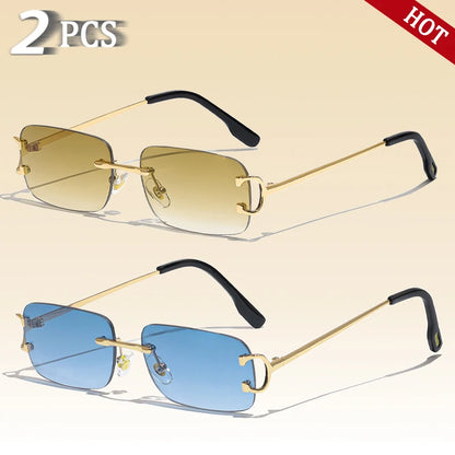 CATERSIDE Rectangular Sunglasses Men Rimless White Copper Small Square Sun Glasses For Women Gradient Lens Outdoor Eyewear UV400