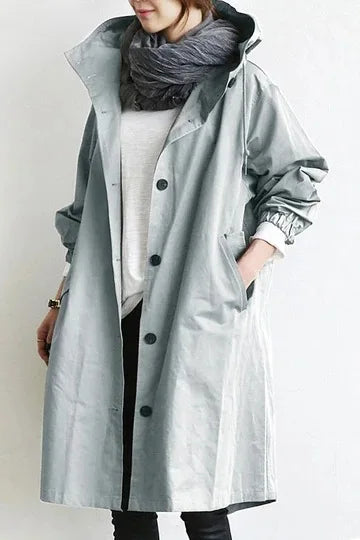 2025 Spring Autumn Casual Korean Fashion Hooded Medium Long Overcoat Loose Windproof Coat Women Trench Coat Solid Color Pocket