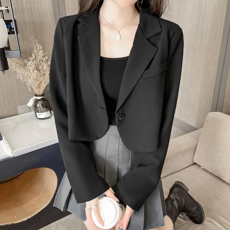 Cropped Blazers for Women 2025 New Korean Fashion Long Sleeve Button Up Suit Jacket Woman Elegant All Match Office Blazer Female