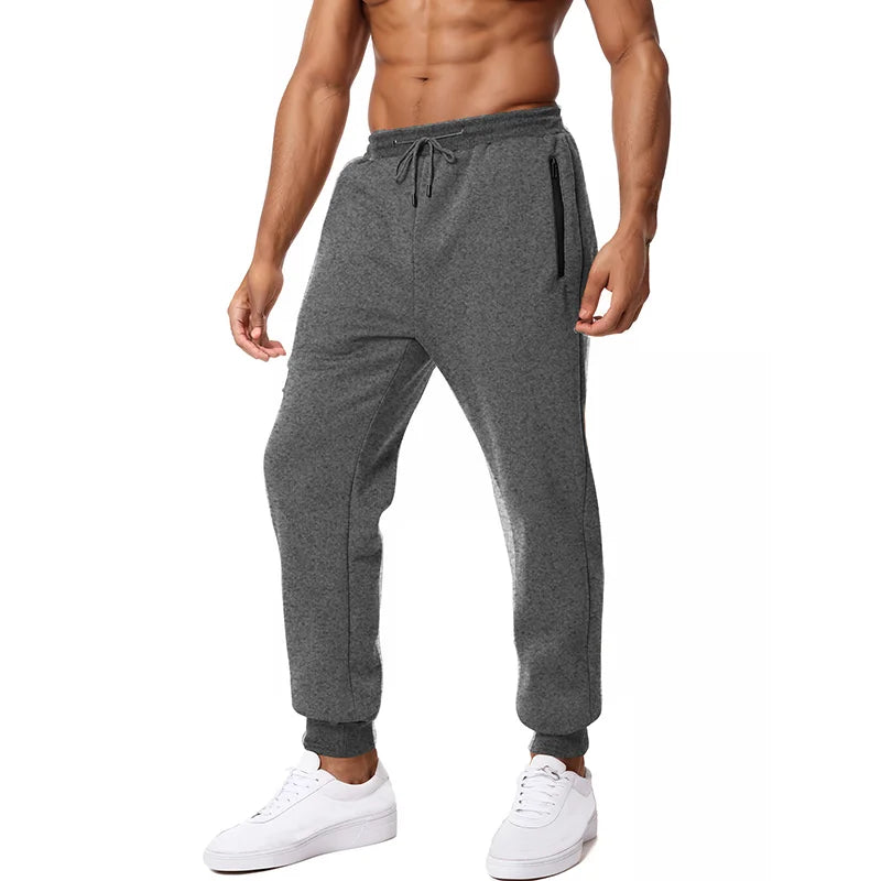 New Sweatpants Side Zipper Pockets Men Joggers Track Pants Elastic Waist Sport Casual Trousers Baggy Fitness Gym Clothing