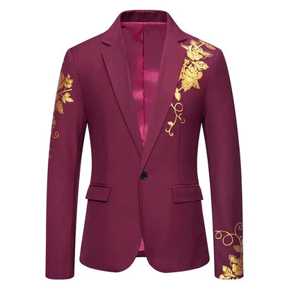 Men's Paisley Floral Gold Bronzing Printed Blazer Luxury Evening Prom Dress 2024 Suits Formal Jackets for Men Costume Homme Coat