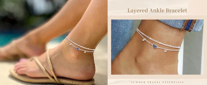 925 Sliver Plated CZ Anklet Bracelets for Women Girl Trendy New Waterproof Heart Charm Dainty Layer Chain Anklets Jewelry Gifts