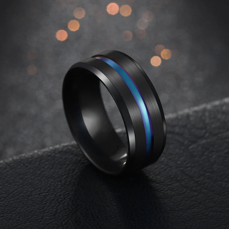 UAGE Hot Sale Groove Rings Black Blu Stainless Steel Midi Rings For Men Charm Male Jewelry Dropshipping