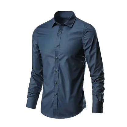 Men's Elastic Spring And Autumn New long Sleeve Shirt Anti-wrinkle Free ironing Business Comfort Fashion Breathable Slim