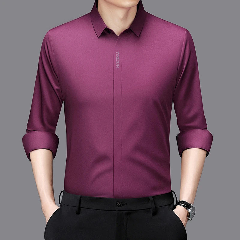 New Men's Business Casual Long Sleeved Solid Color Shirt Wrinkle Resistant Wrinkle Free Comfortable All Season Versatile Top