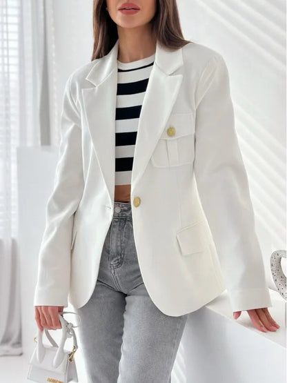 Women's Long-sleeved Double-breasted Solid Color Suit Jacket