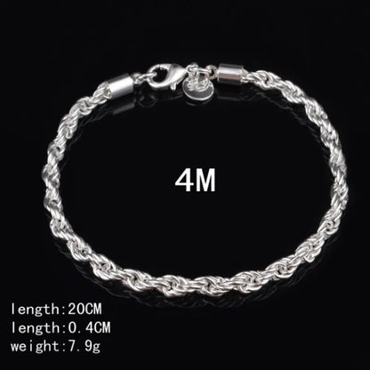 Hot Silver Plated Twisted Rope Bracelet Jewelry For Women And Men Fashion Chain Charm Flash Jewelry