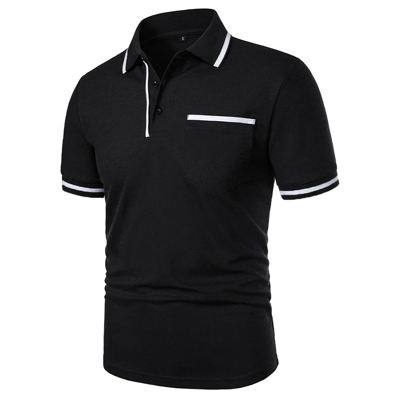 New Men's Short Sleeve Polo Shirts Solid Color Casual T-shirt Summer Trendy Breathable Loose Basic Splice Top Pockets Men Shirts