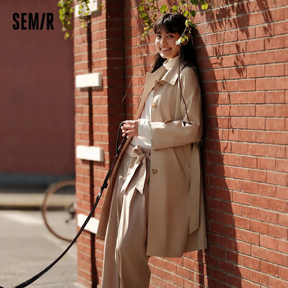 Semir Trench Coat Women Long Waist Raglan Sleeve Lapel 2025 New Spring Loose Triple Protection Literary Khaki Coat