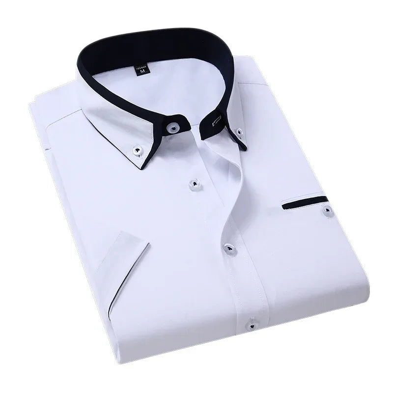 TFETTER Summer Business Shirt Men Short Sleeves Button Up Shirt Turn-down Collar Casual Shirts Mens Clothing Plus Size 5XL