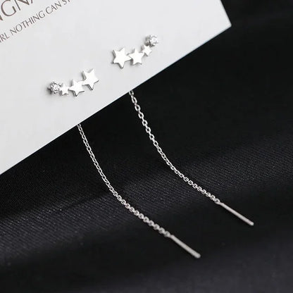 Drop Ear Line Long Hanging Earrings for Women Rose Gold Color Zircon Crystal Piercing Threader Earing Ear Accessories Jewelry