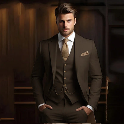 Formal Men's Suits for Groom 3 Pieces Khaki Wedding Groom Tuxedo Slim Fit 2025 Male Fashion Suit Jacket with Pants Vest