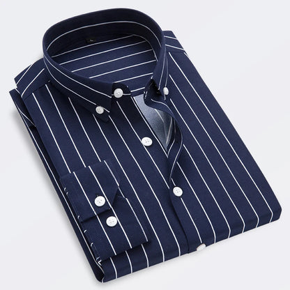 M-5XL 2023 Autumn New Men's Striped Shirt Solid Casual Long Sleeve Slim Fit Korean Edition Business Formal Laydown Shirt