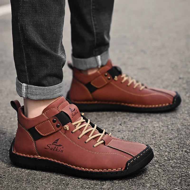 New 2024 Handmade Leather Casual Men Shoes Design Sneakers Man Breathable Leather Shoes Men Ankle Boots Outdoor