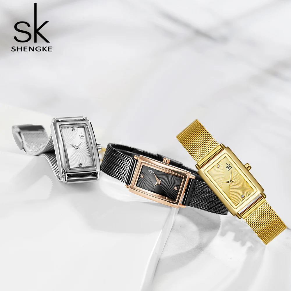 Shengke Women Watches Fashion Geneva Design Ladies Watch Luxury Brand Rectangle Quartz Wristwatches Luxury Gifts For Women Clock