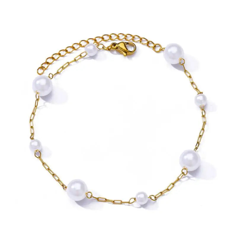 Anklets for Women Summer Beach Accessories Stainless Steel Imitation Pearl Chain Anklet Gold Color Leg Bracelets Bodychain Gifts