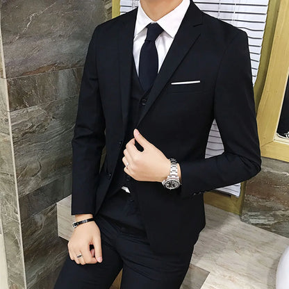 Men Suit Regular Slight Stretch Solid Color Three Piece Set Trousers Blazer Waistcoat Casual For Office Business