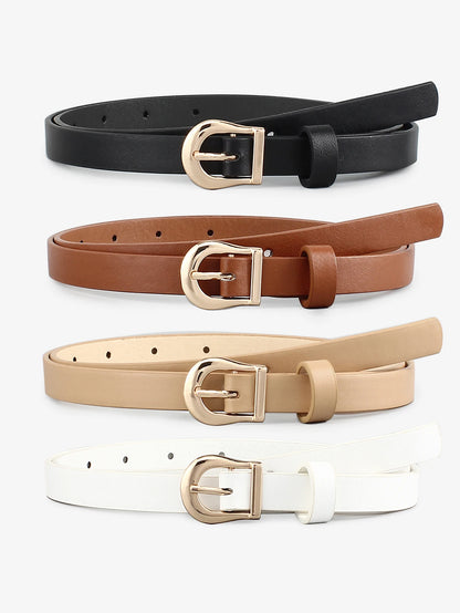 4pcs Women Skinny Leather Belt Thin Waist Belt with Metal Buckle for Pants Jeans Dresses