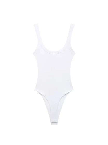 TRZA-Skinny Ribbed Bodysuits for Women, O Neck, Straps, Snap-Button, Female Playsuits, Sexy Fashion