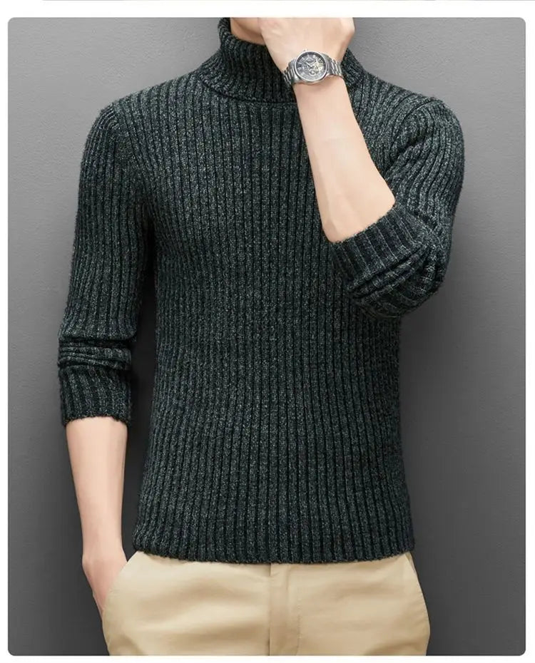 Trend Fashion Autumn Winter Sweaters Men Solid Turtleneck Mink Cashmere Thicken Smart Casual Long Sleeve Pullovers Knitted Tops